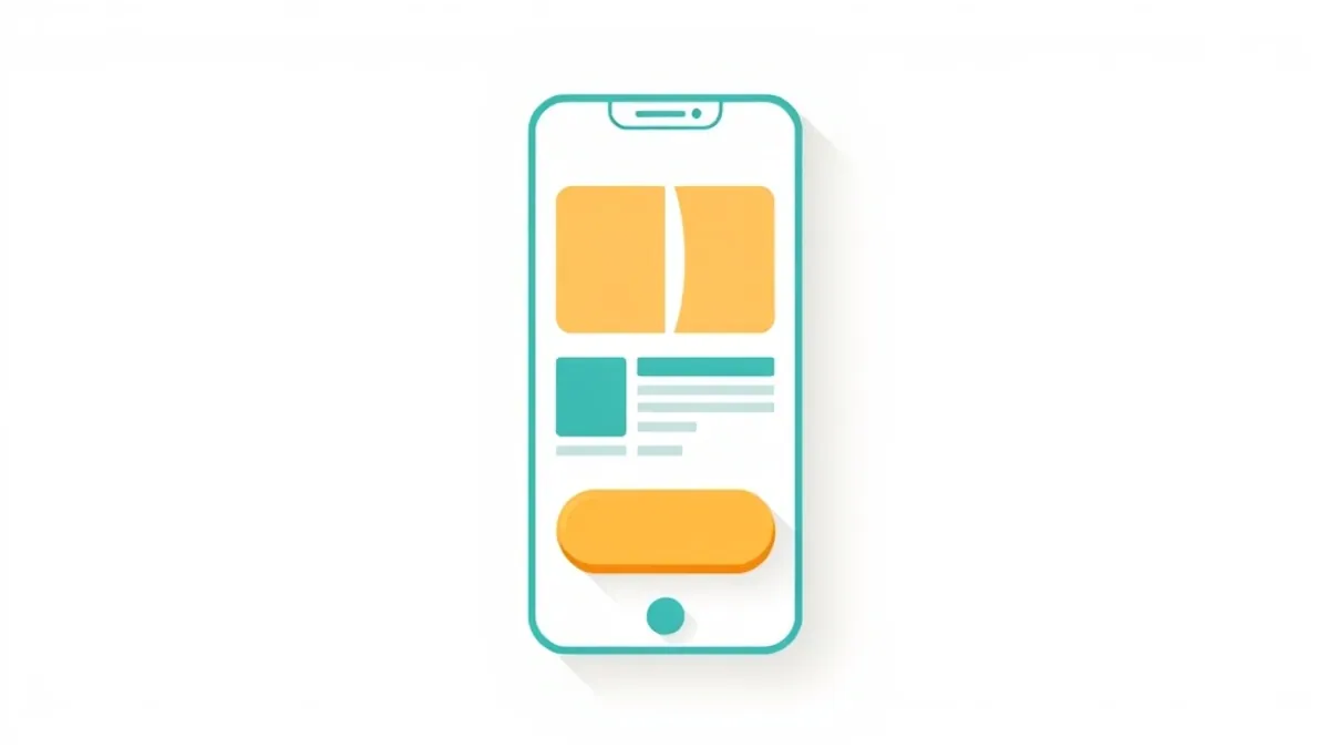 A mobile phone outline containing stacked content blocks and a prominent rounded button shape — illustration for CPA Landing Pages and Prelanders That Actually Convert