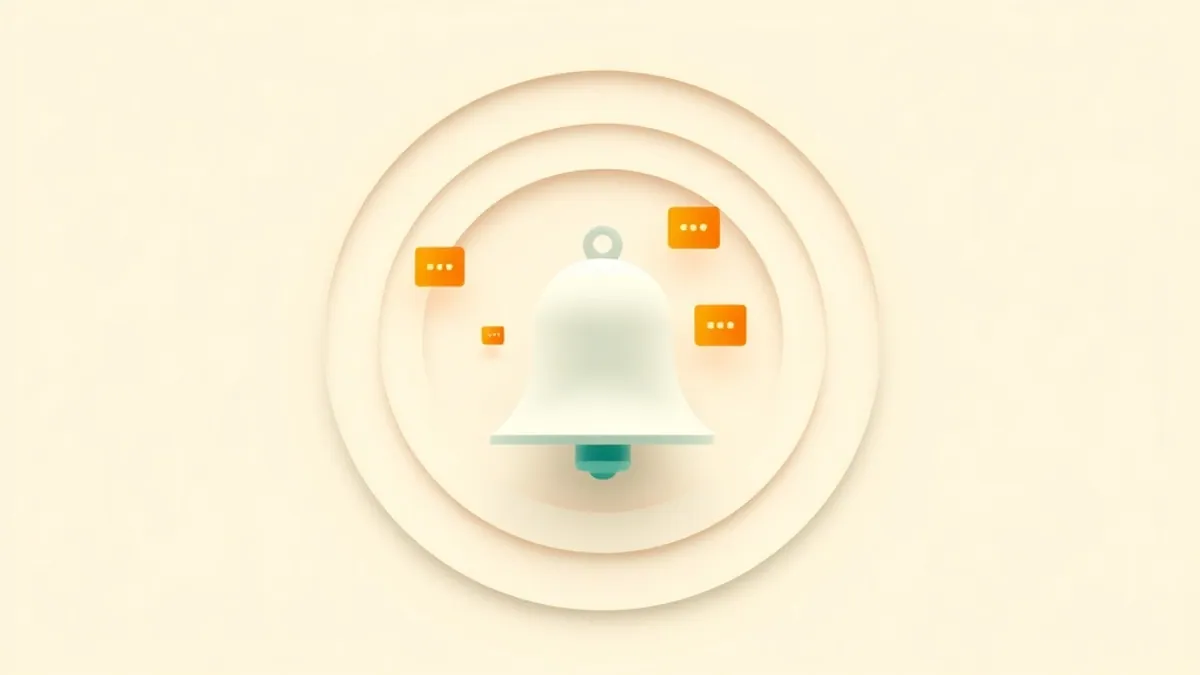 A bell icon abstraction with concentric radiating rings and small floating notification card shapes — illustration for What Is ProPush and How Push Monetisation Works